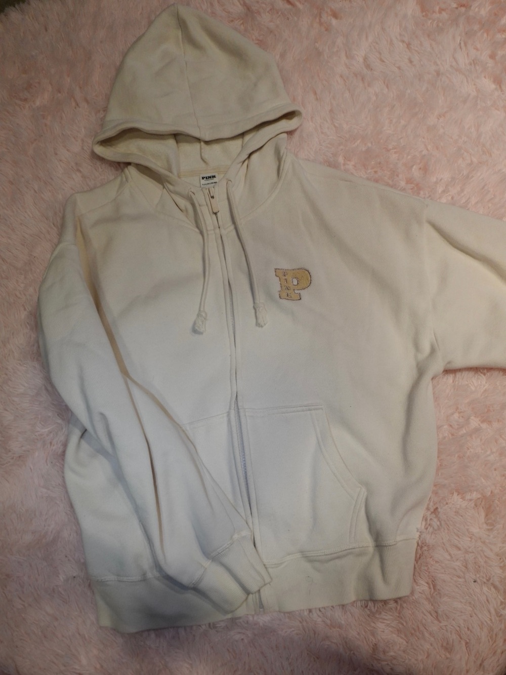 PINK Victoria's Secret Cream Zip Hoodie with Gold Patch